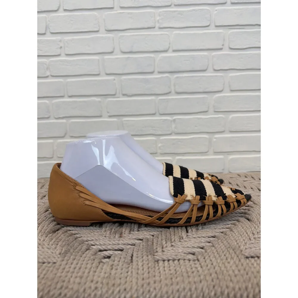 Pilcro and the Letterpress Woven Flats Tan Striped Pointed Toe 9.5